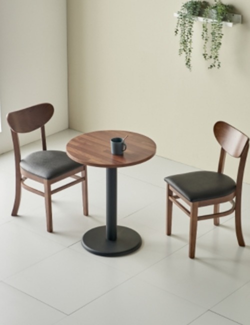 브리타 2인 원형 테이블 (블랙+멀바우) 업소용 식탁 (다리포함) 